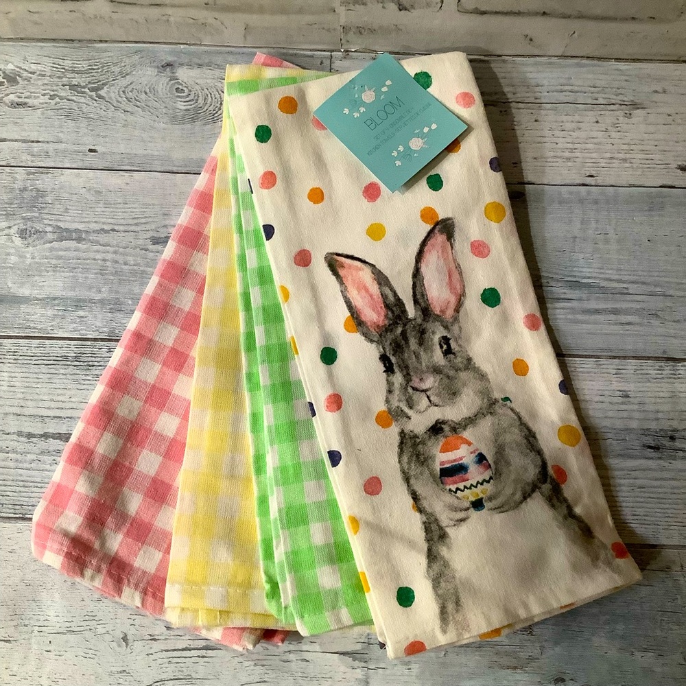 Bloom Set of 4 polka Dot & Gingham Bunny Kitchen Towel Set